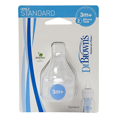 Hộp 2 núm ty silicone Dr.Brown's cổ thường Level 2 (0-3m)