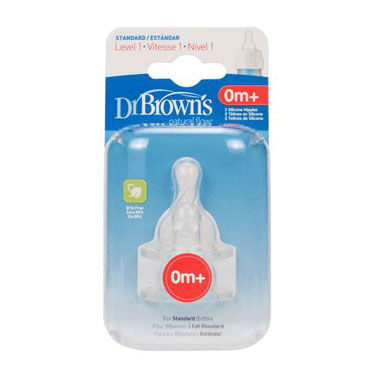 Hộp 2 núm ty silicone Dr.Brown's cổ thường Level 1 (0-3m)