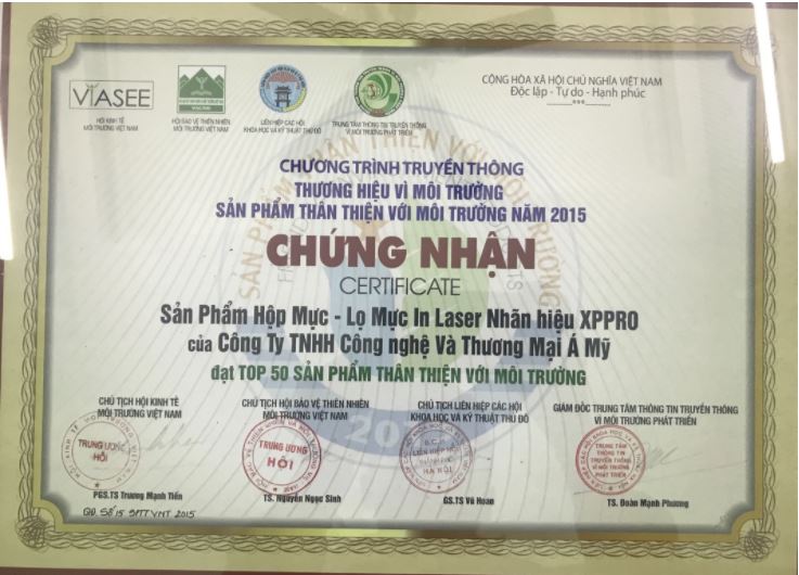 chứng nhận hộp mực 26a bảo vệ môi trường