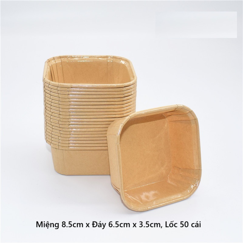 Cup giấy / chén giấy cupcake vuông màu giấy kraft 50 cái
