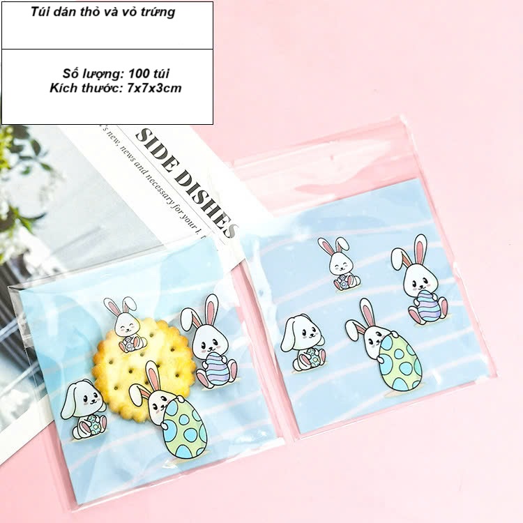 Túi dán đựng bánh kẹo Thỏ và Trứng 7x7cm