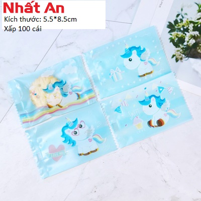 Túi hàn miệng 5x8cm Unicorn xanh - 100 túi