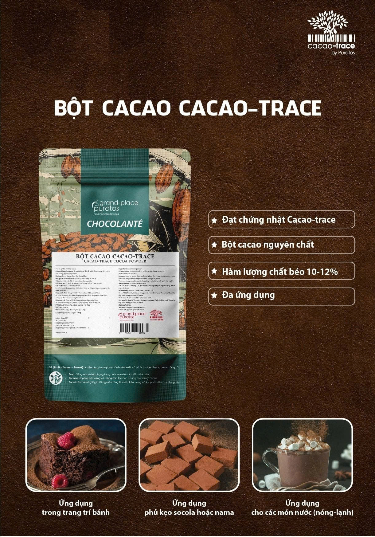 Bột cacao puratos đóng gói sẵn 1kg