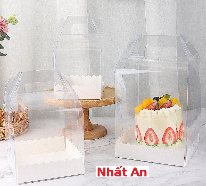 Hộp bánh kem mica quai xách 15cm