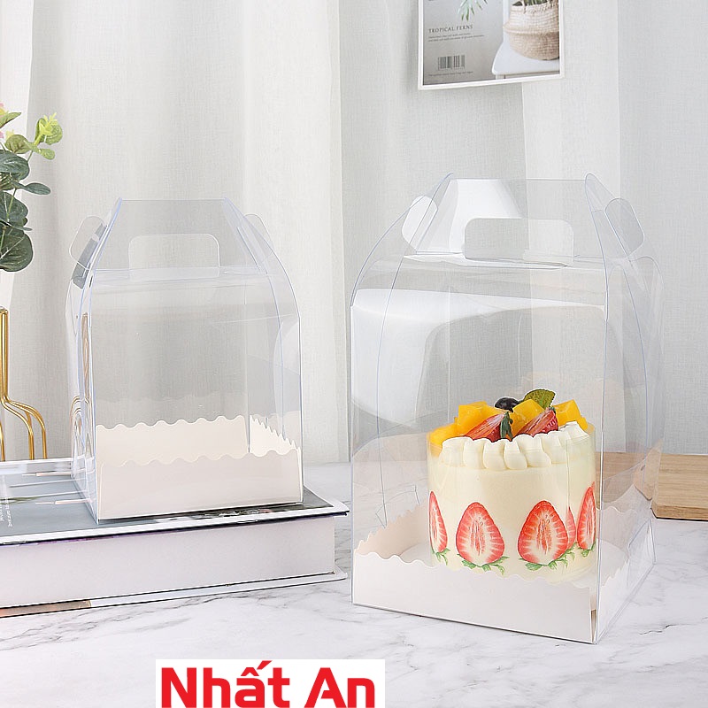Hộp bánh kem mica quai xách 15cm