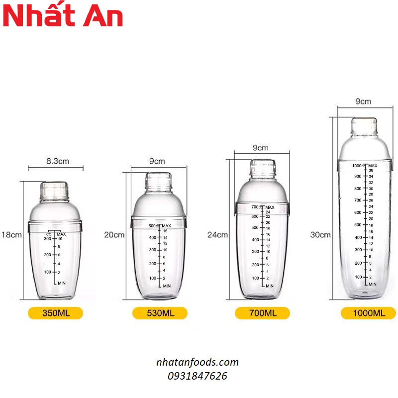 Bình lắc pha chế bằng nhựa - Cocktail shaker. Có 4 thể tích