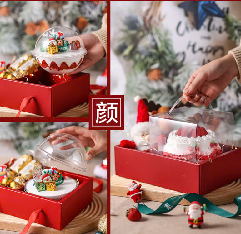 Hộp giáng sinh Noel quai xách màu đỏ kẻ dạ