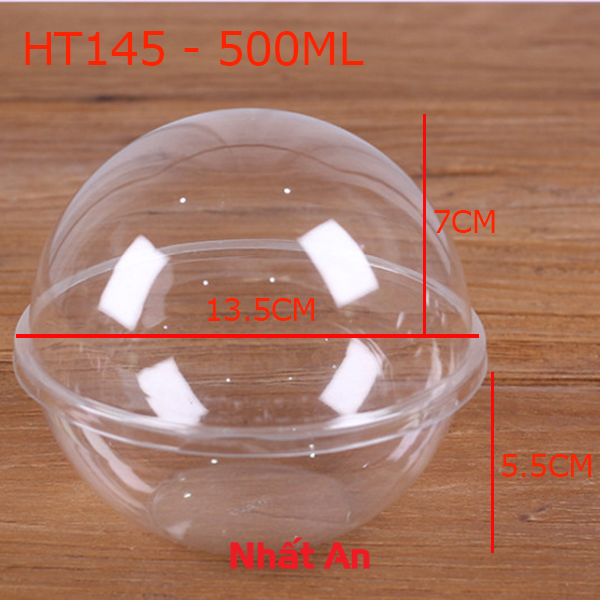 Hộp nhựa hình cầu HT145 500ml (Giá đã bao gồm quai xách giấy)