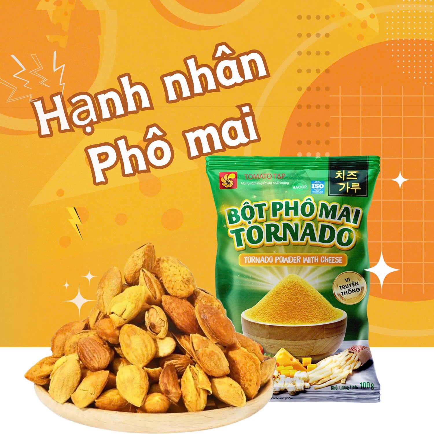 Bột Phô Mai lắc cam Tornado Vị Truyền Thống 100gr & 1kg