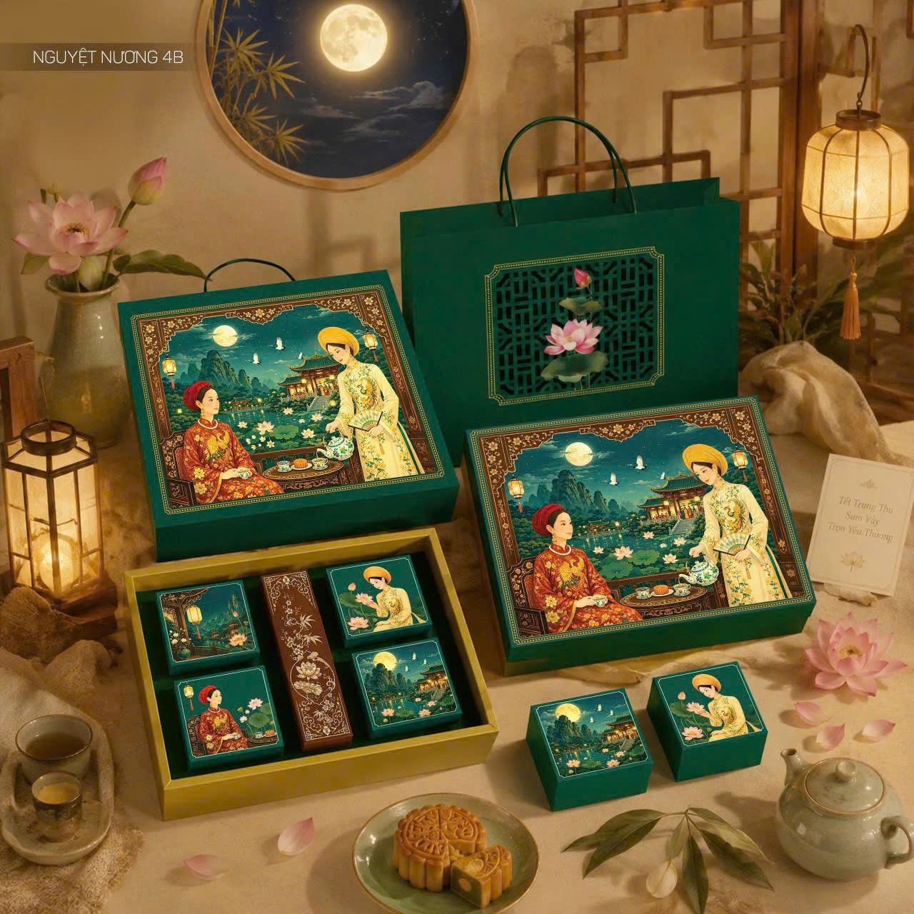 Hộp trung thu nguyệt nương 4B trà