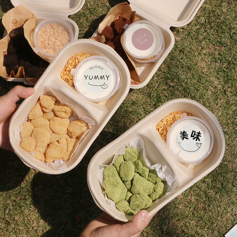 Hộp bã mía oval 2 ngăn kèm nắp nhựa