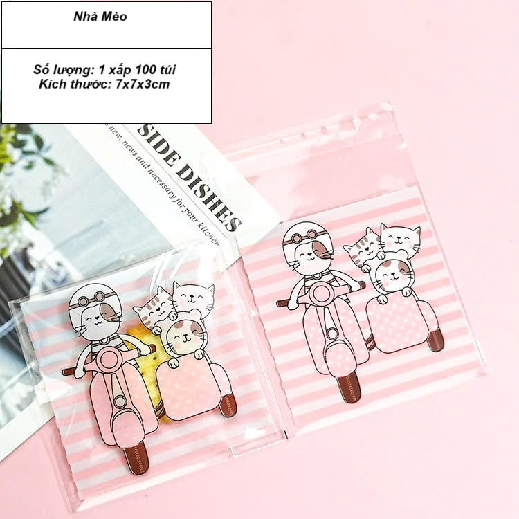 Túi dán đựng bánh kẹo Nhà Mèo 7x7cm