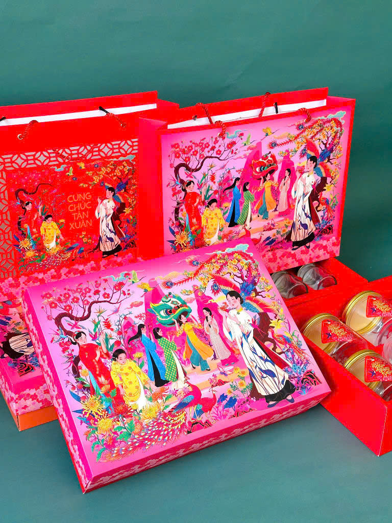 Hộp Tết Ép Kim Sang Trọng Du Xuân 6H