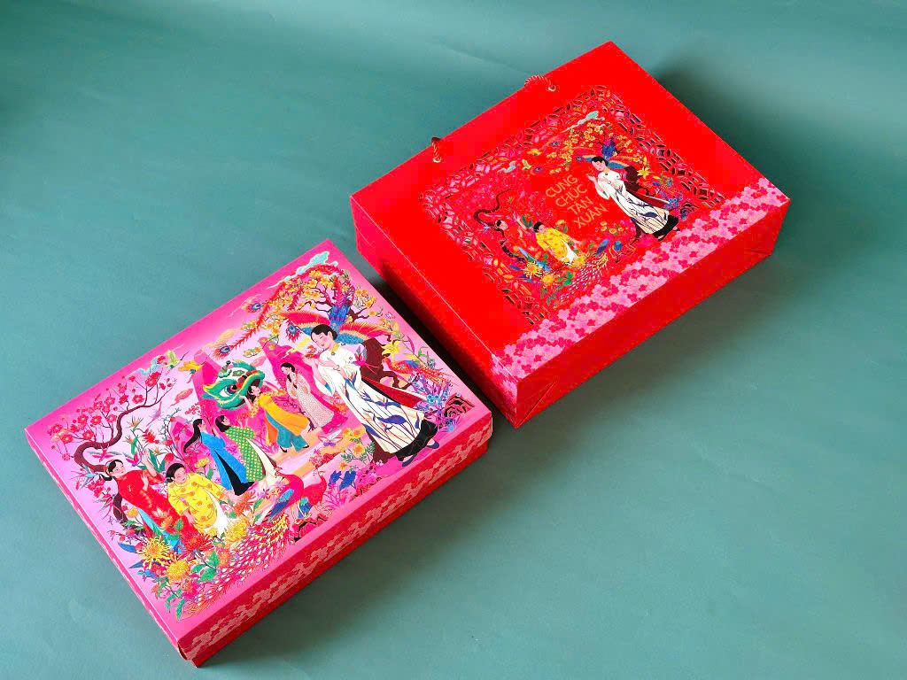 Hộp Tết Ép Kim Sang Trọng Du Xuân 6H