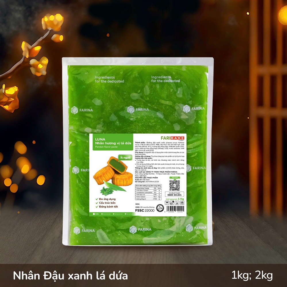 Nhân trung thu đậu xanh lá dứa Luna Farina 1kg