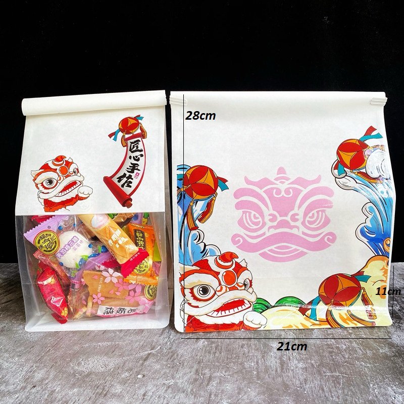 Túi dây gài màu trắng họa tiết múa lân-Size lớn