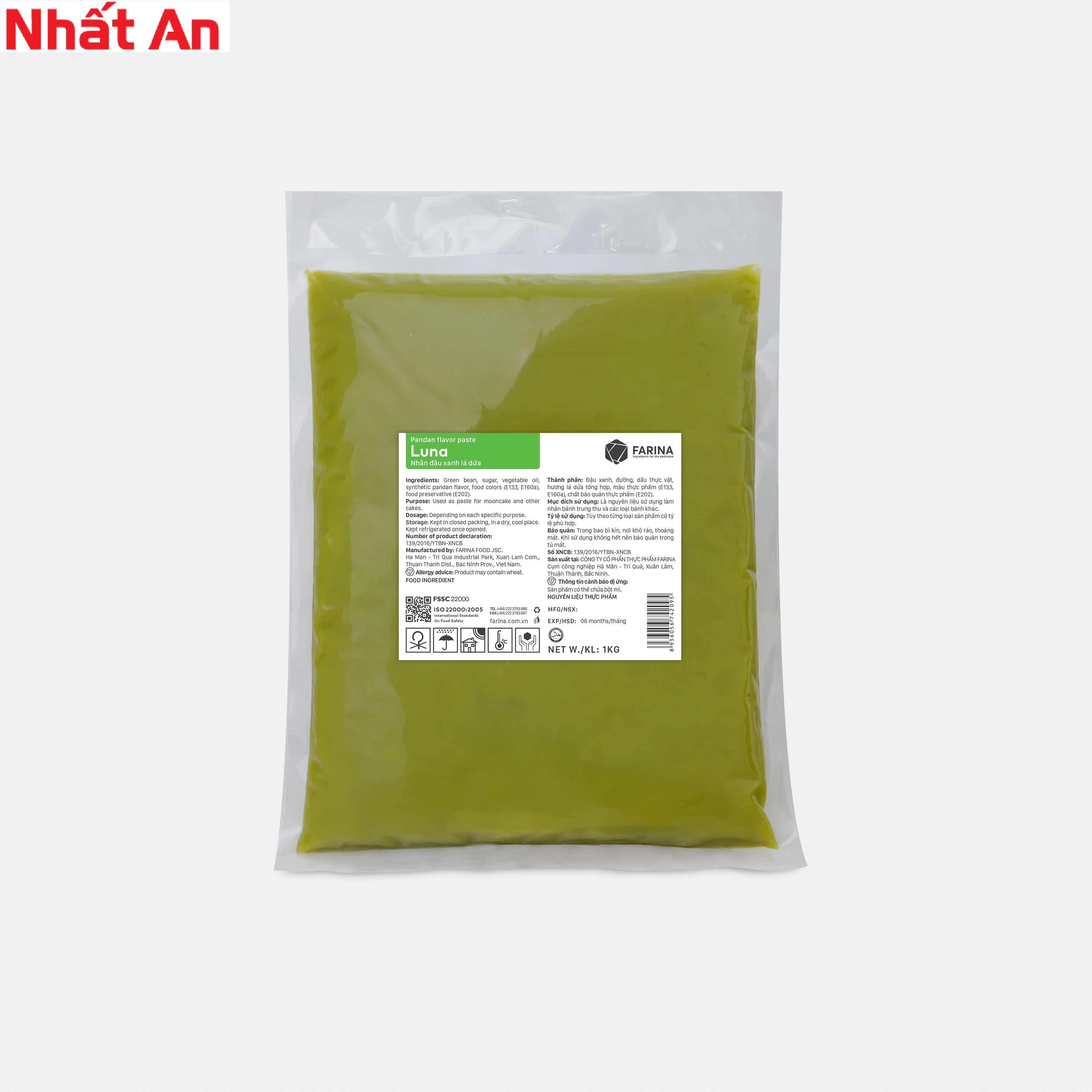 Nhân trung thu đậu xanh lá dứa Luna Farina 1kg