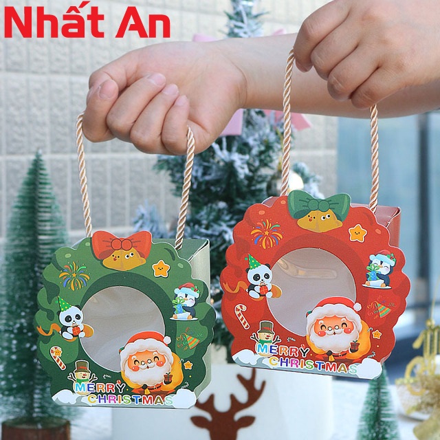 Hộp giấy đựng bánh kẹo Noel vòng đỏ