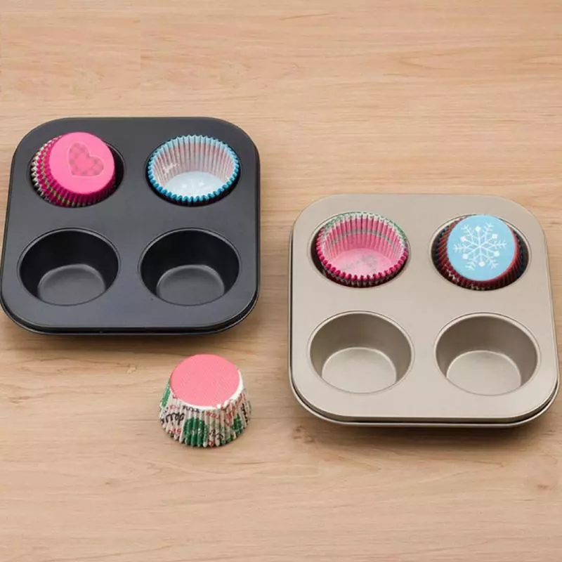 Khuôn cupcake chống dính 4 bánh màu đen