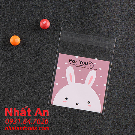 Túi dán bánh trung thu Thỏ Hồng 14x14cm - 100 cái