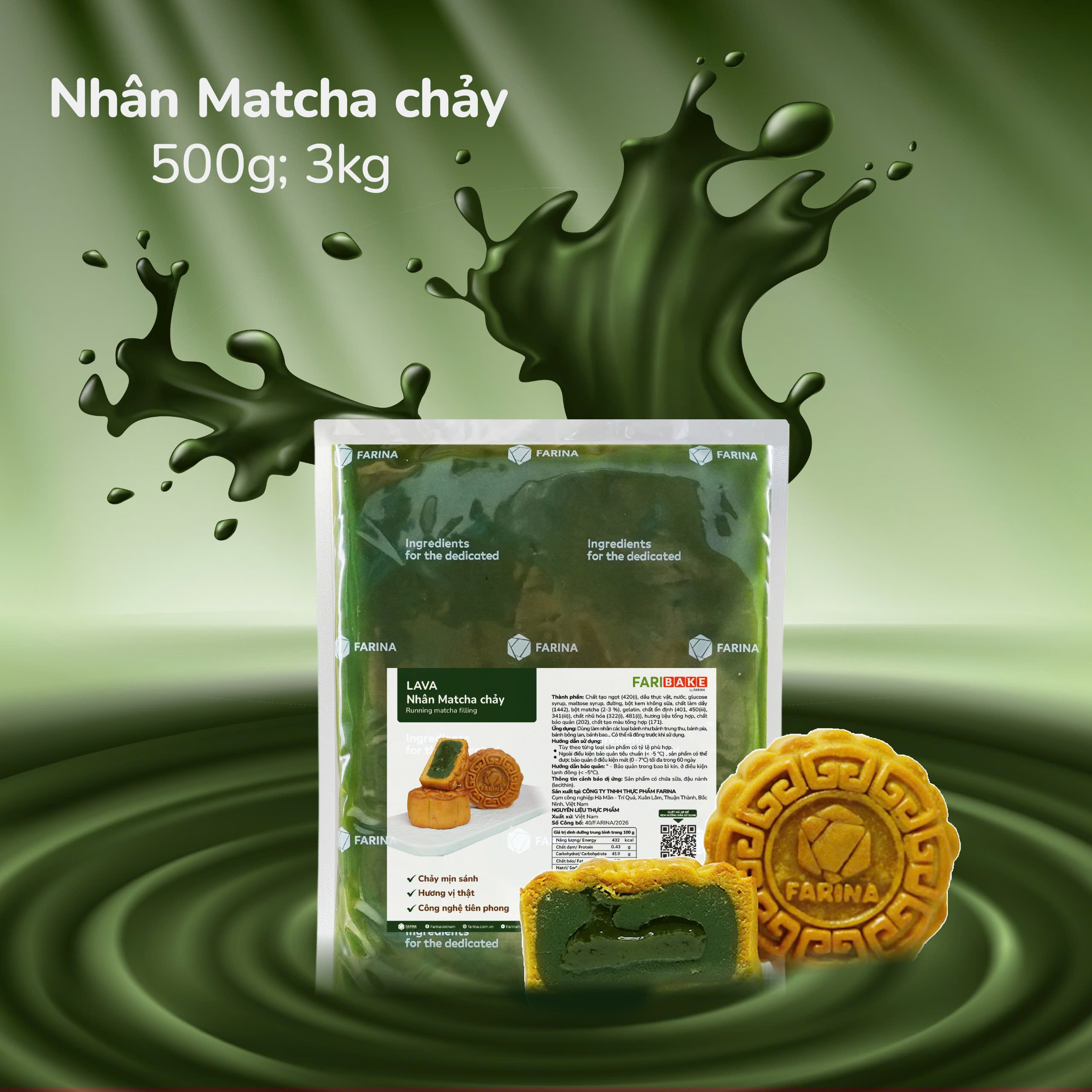 Nhân Lava Matcha chảy Farina trung thu 500g