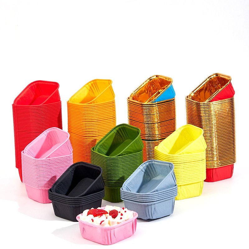 Cup giấy / chén giấy cupcake vuông màu xanh pastel vàng ánh kim 50 cái