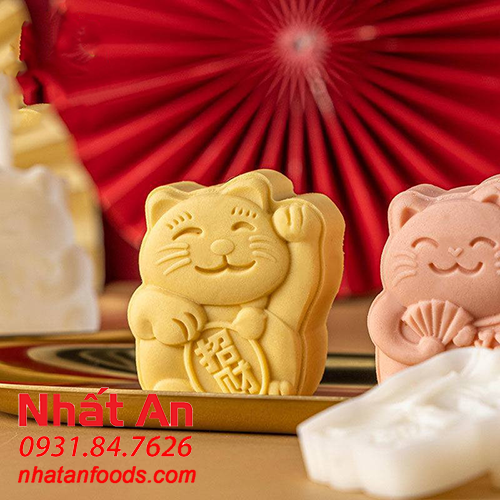 Khuôn trung thu 2 mặt Mèo Thần Tài 75gr