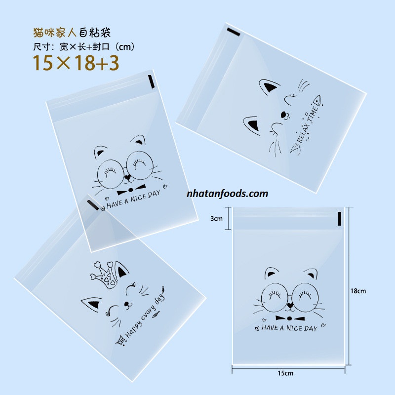 Túi dán bánh mì ngọt mèo cute - 100 cái