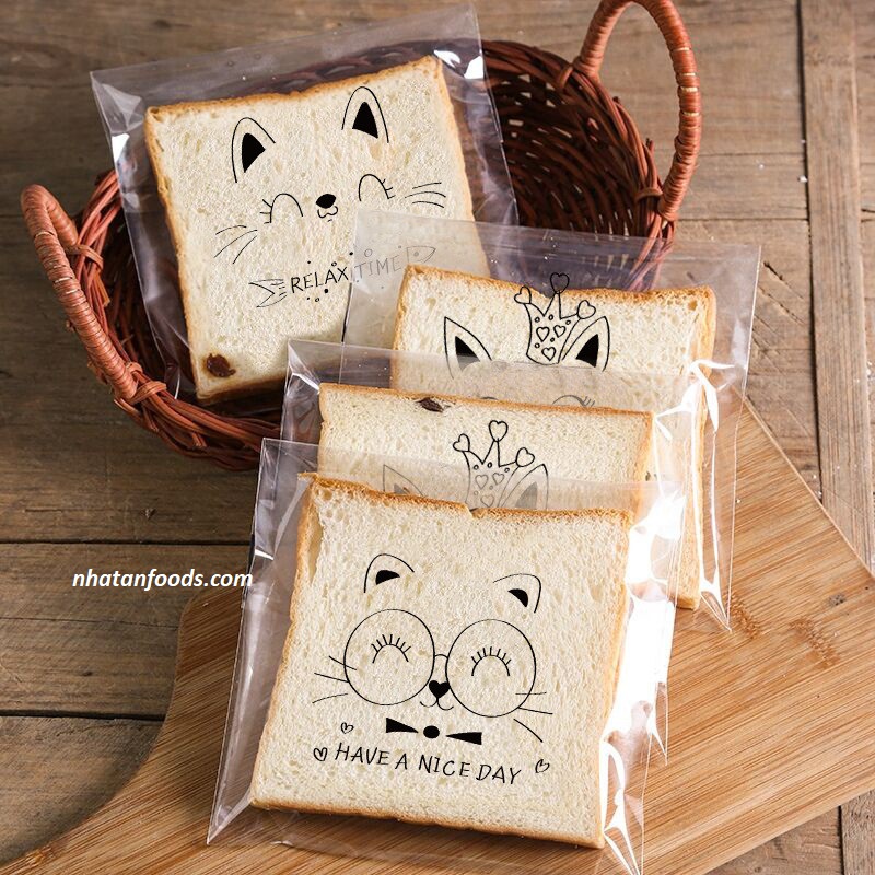 Túi dán bánh mì ngọt mèo cute - 100 cái
