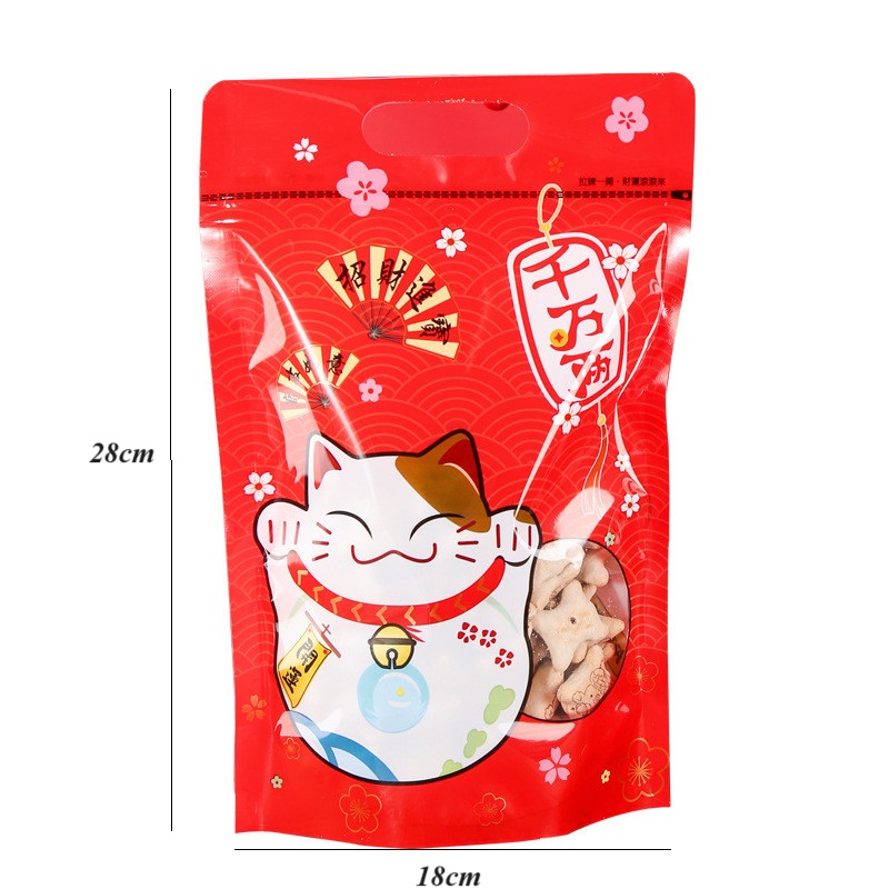 Túi zip đỏ mèo may mắn ( Có 2 size)