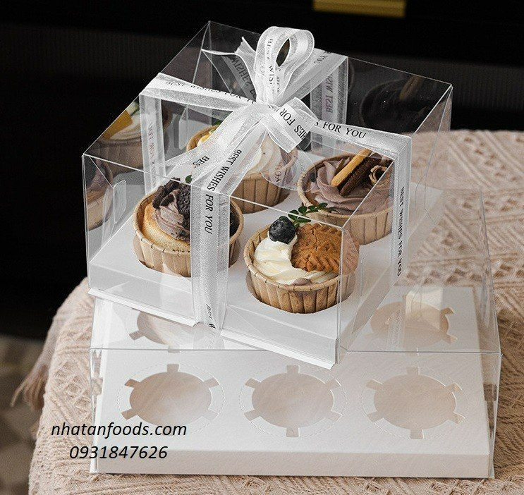 Hộp cupcake mica trong 4 bánh (1 - 50 - 100 hộp)