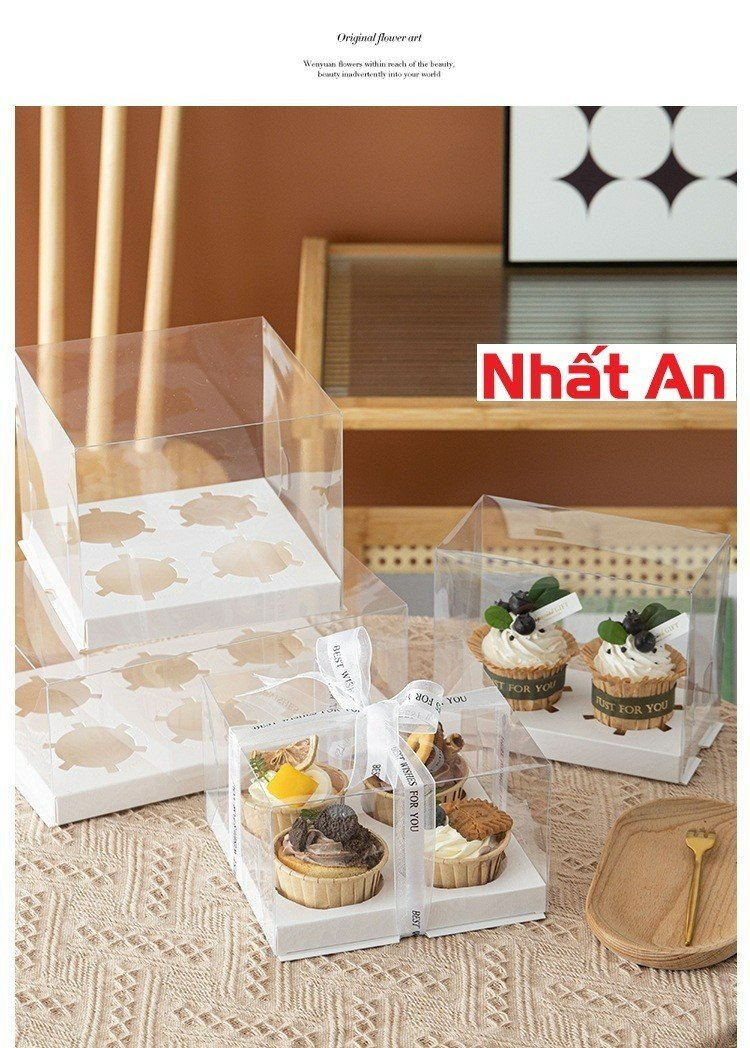 Hộp cupcake mica trong 2 bánh (1 - 50 - 100 hộp)