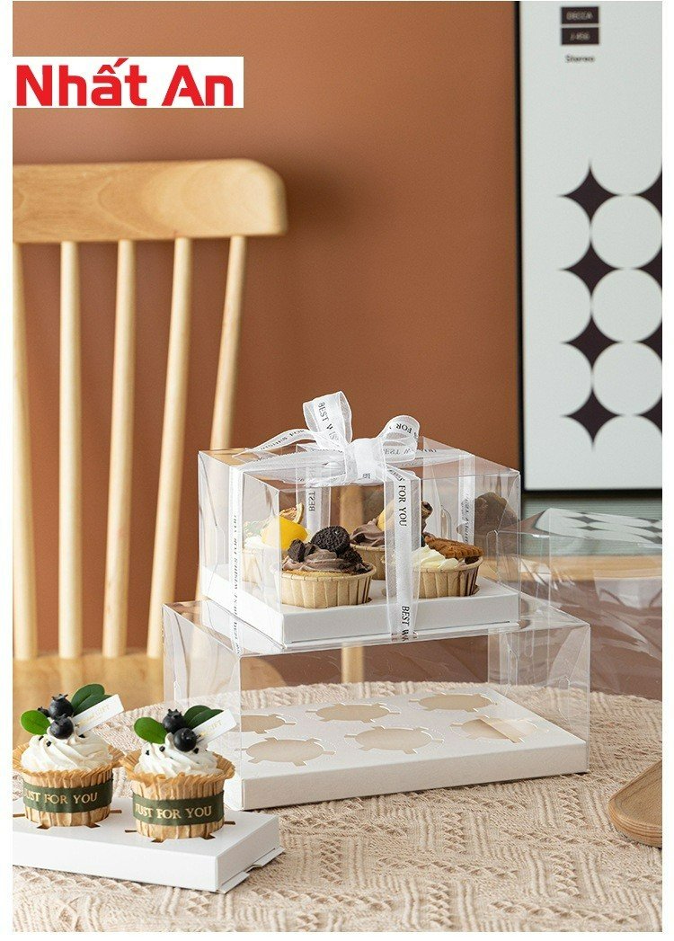 Hộp cupcake mica trong 4 bánh (1 - 50 - 100 hộp)