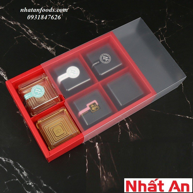 Hộp giấy đỏ nắp nhựa mờ 6 ngăn