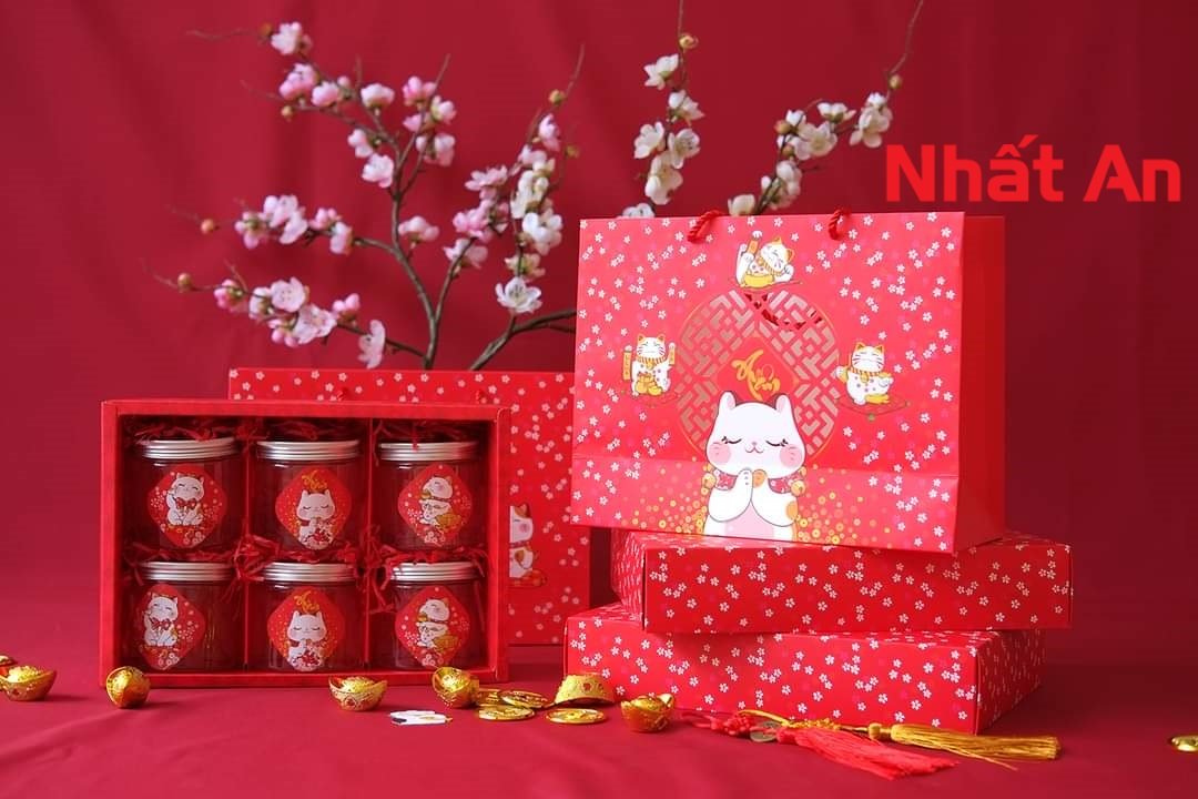 Hộp Tết Mèo May Mắn 6H (Nắp âm dương)