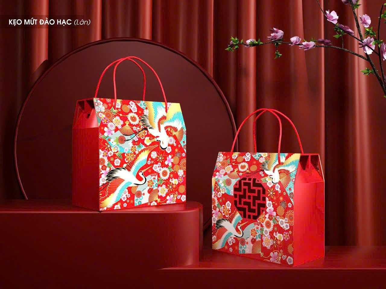 Hộp tết kẹo mứt size lớn Đào Hạc