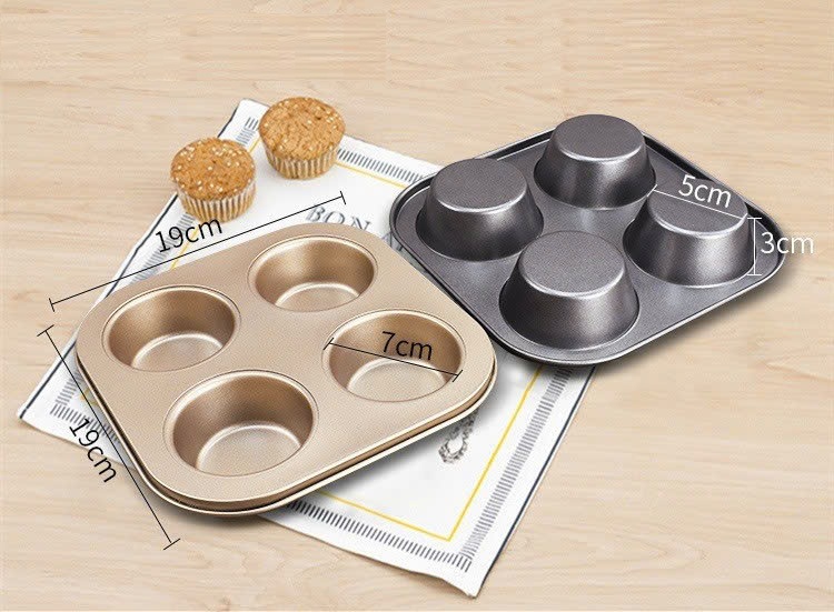 Khuôn cupcake chống dính 4 bánh màu đen