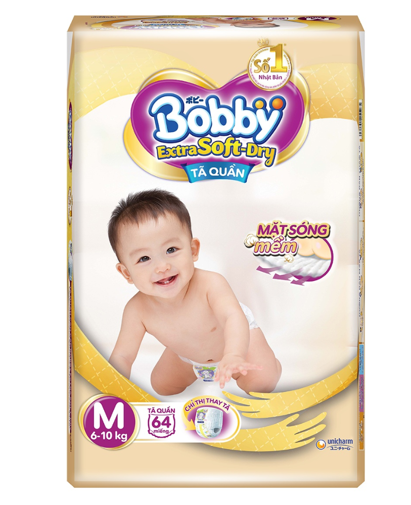 Bỉm - Tã quần Bobby Extra Soft-Dry size M 64 miếng (Cho bé 6 - 10kg)