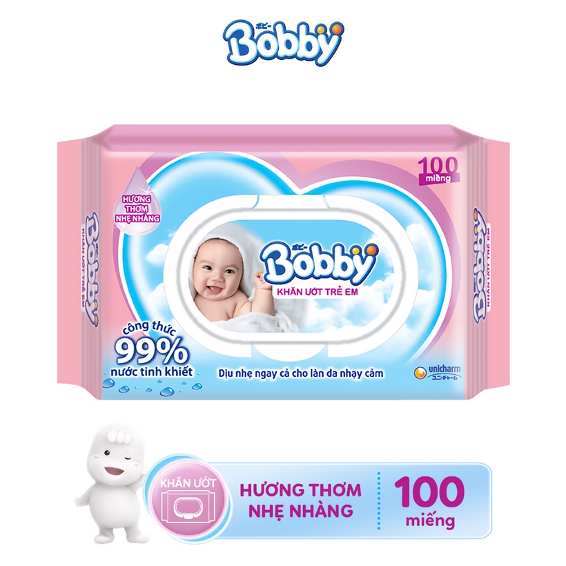 Bộ 4 gói Khăn ướt Bobby Care hương thơm nhẹ nhàng 100 tờ/gói