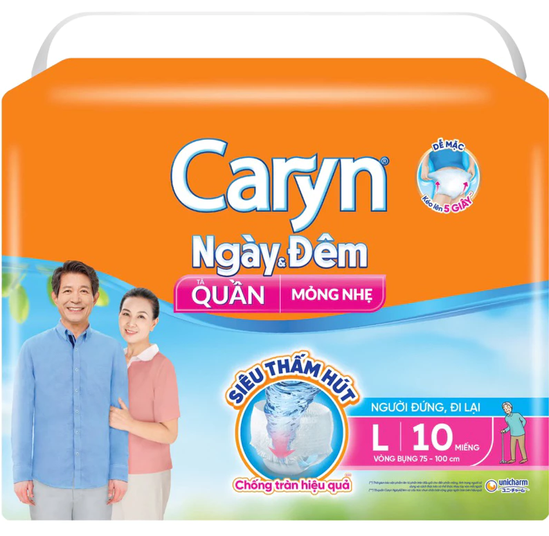 Tã Quần Caryn Mỏng Nhẹ Ngày và Đêm Size L Bịch 10 Miếng