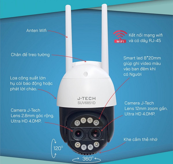 Camera Wifi J-Tech  SUV6851D ( Wifi 4MP / H.265 )