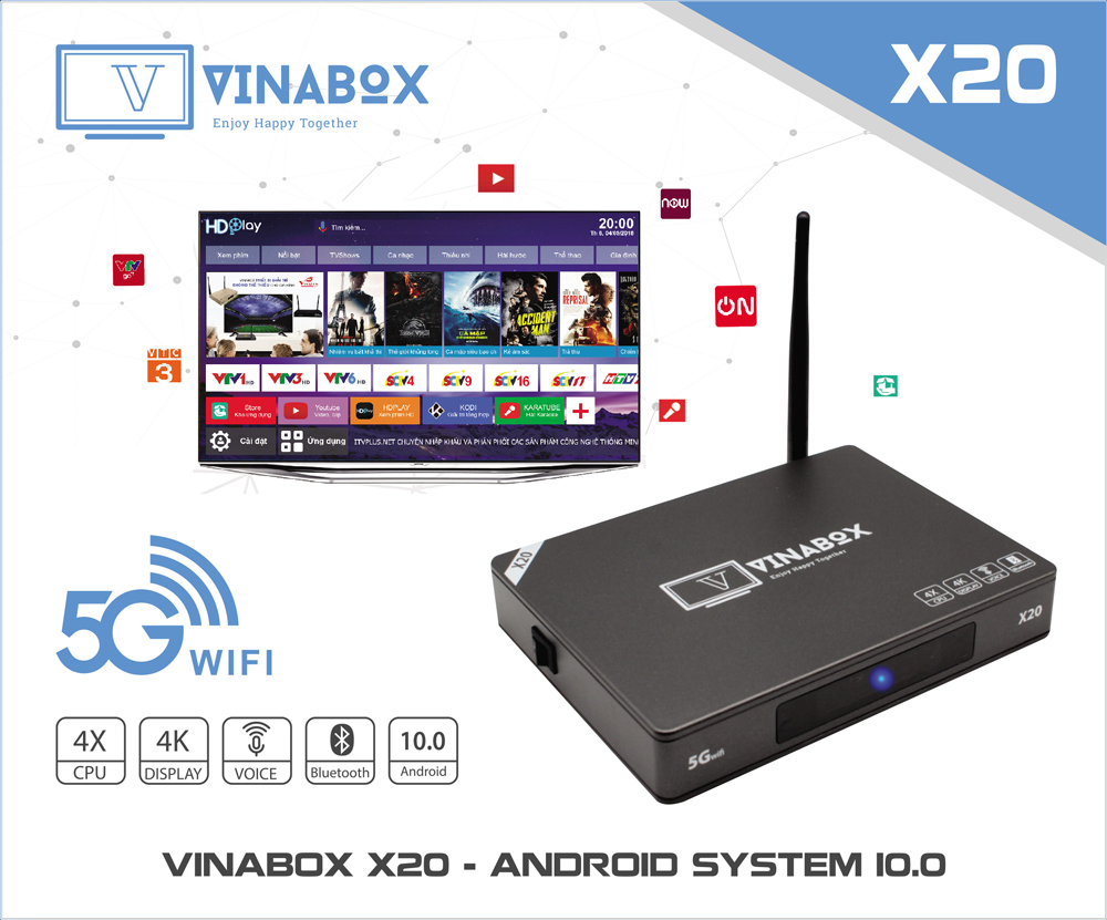 VINABOX X20 - RAM 2GB, MẪU VINABOX MỚI NHẤT NĂM 2020 ANDROID 10 SIÊU MƯỢT