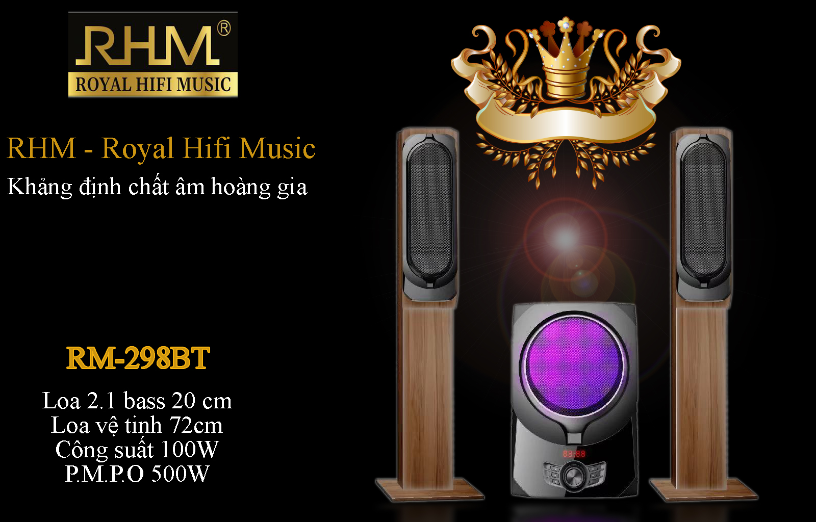 Bộ Loa 2.1 RHM RM-298BT Công Suất 100W, Có Cổng Quang, Bluetooth 5.0