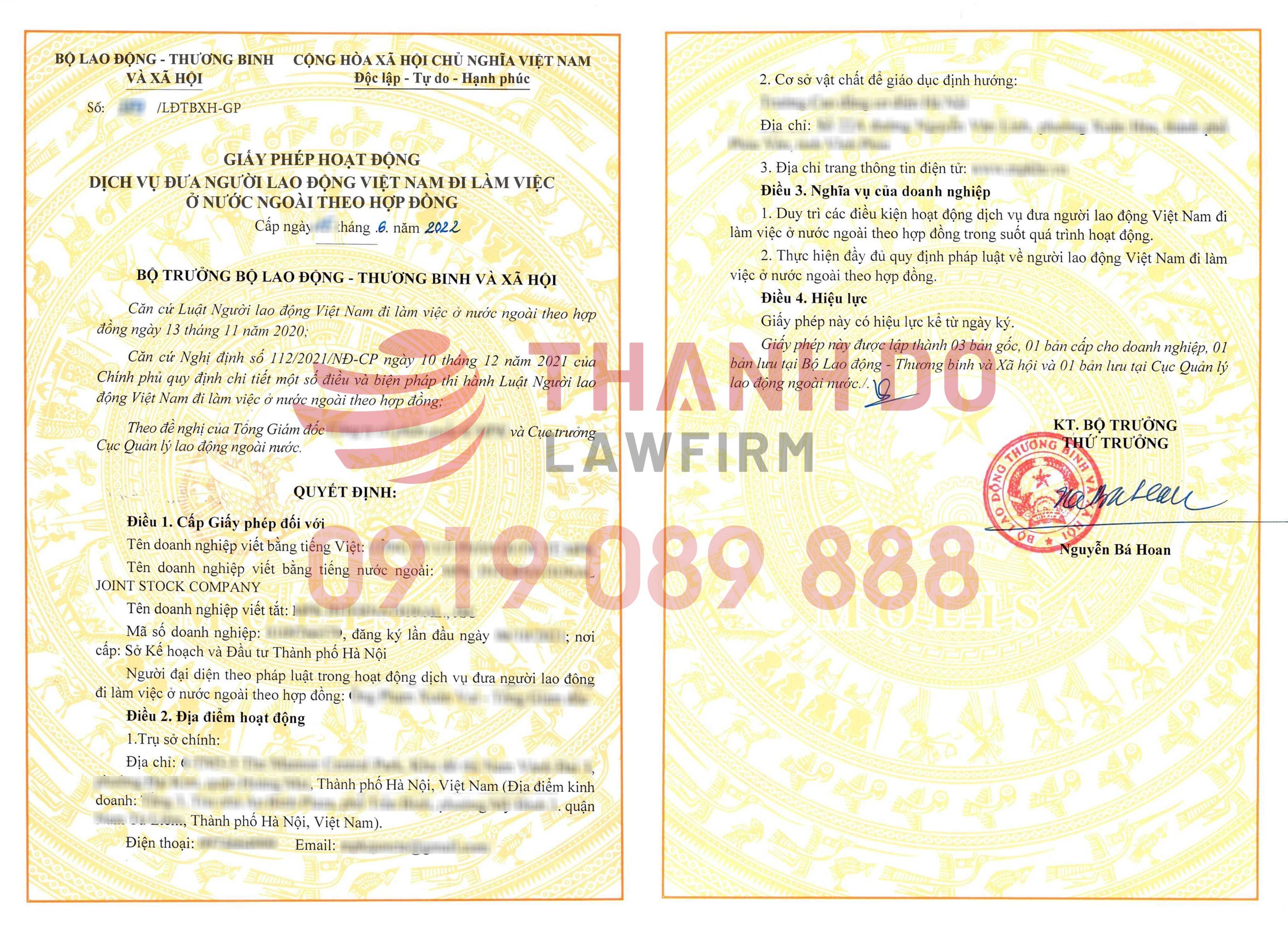 Mẫu Giấy Phép Xuất Khẩu Lao Động