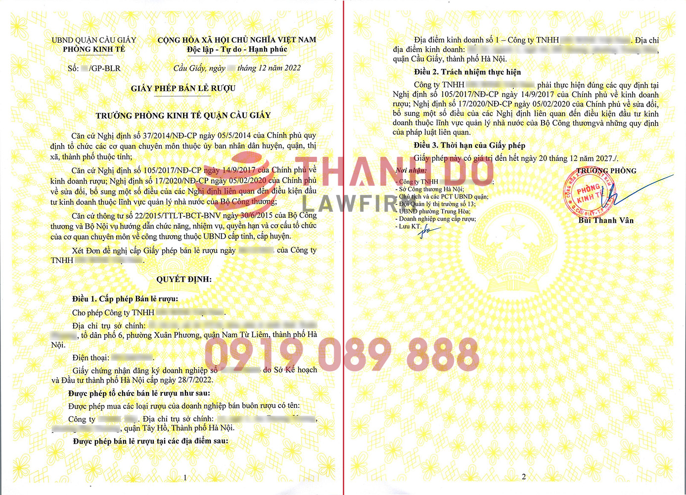 Giấy phép bán lẻ rượu