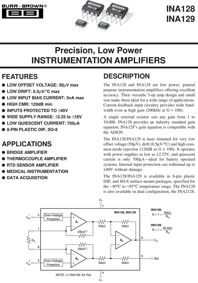 Ip87 Ihome INA128UA Precision Instrumentation Amplifier – SOP8 - Foto 2