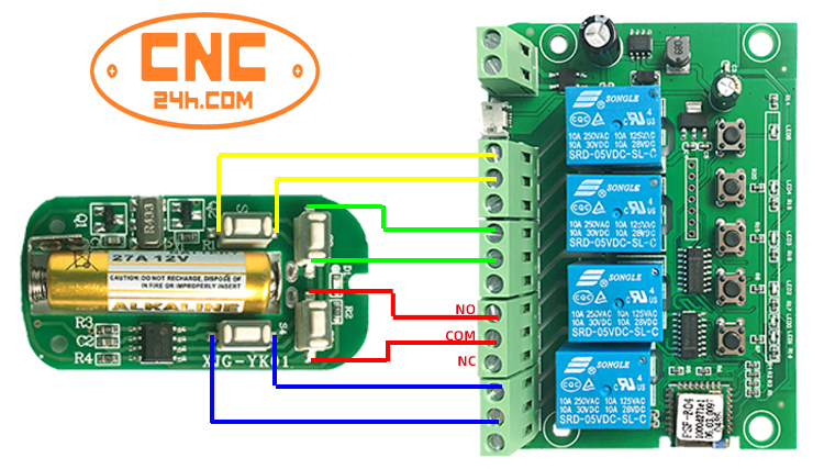 đấu nối thiết bị đóng ngắt 4 kênh