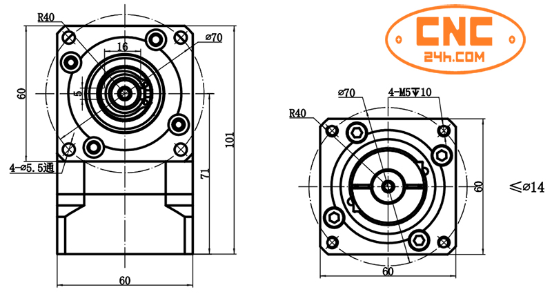 Hộp số giảm tốc vuông góc cho động cơ servo