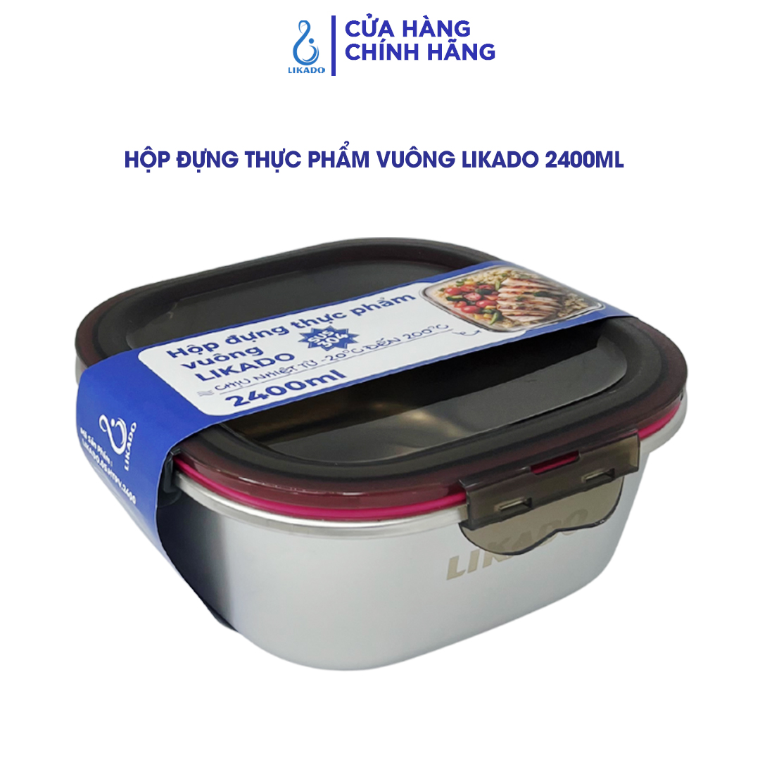 Hộp thực phẩm vuông Likado inox 304 dung tích 600ml, 1200ml, 2400ml