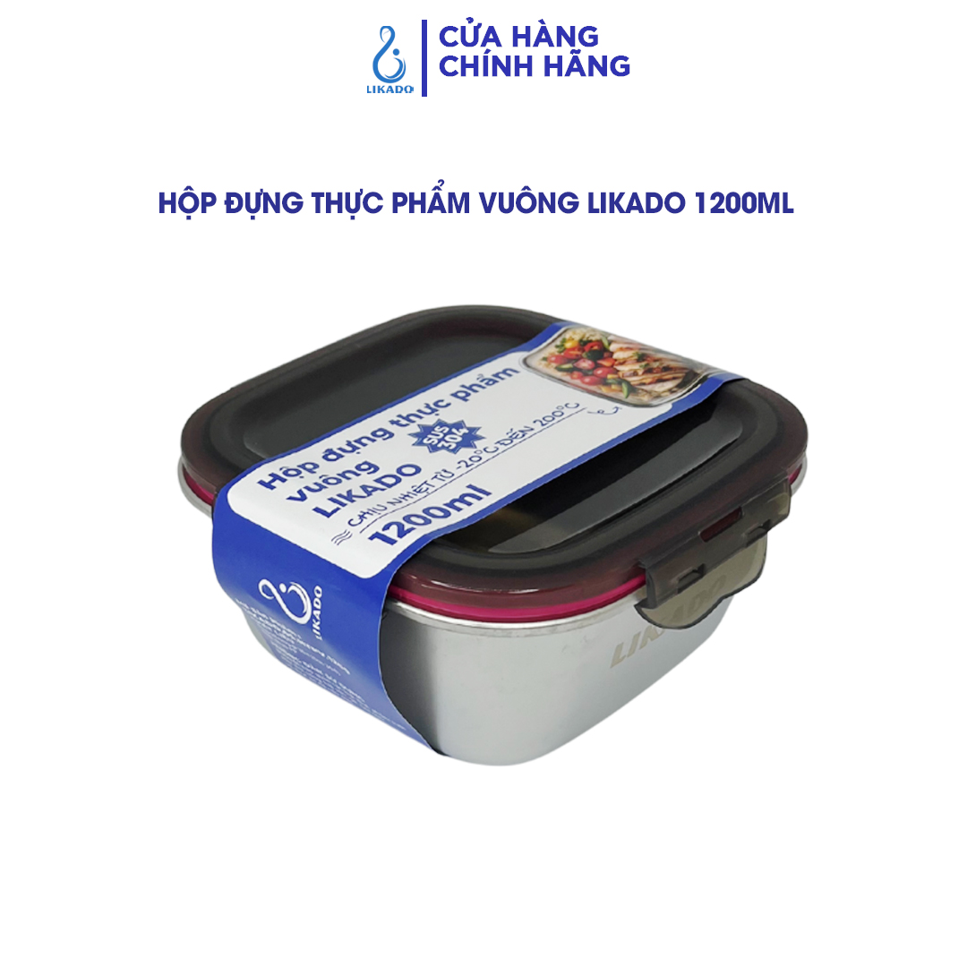 Hộp thực phẩm vuông Likado inox 304 dung tích 600ml, 1200ml, 2400ml